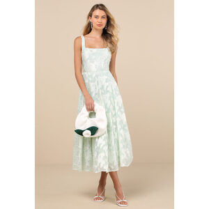 Lulus Loira Mint Burnout Jacquard Lace-up Midi Dress Green - Size XL